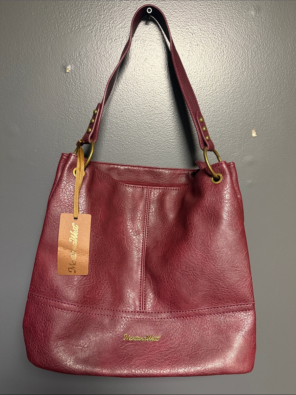 NWT Montana West Burgundy Vegan Leather Hobo Shoulder Bag MWC-047BDY